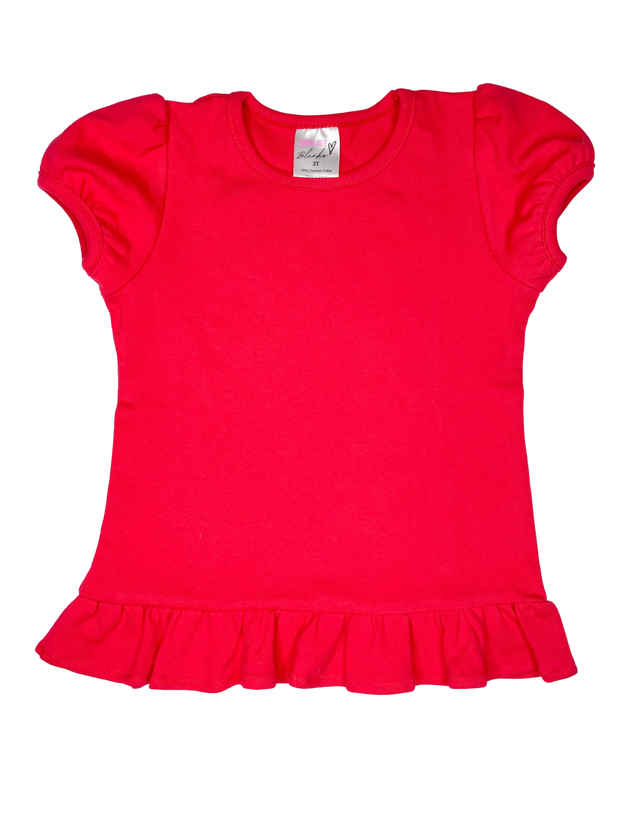 Girls Short Sleeve Shirt Ruffle Hem