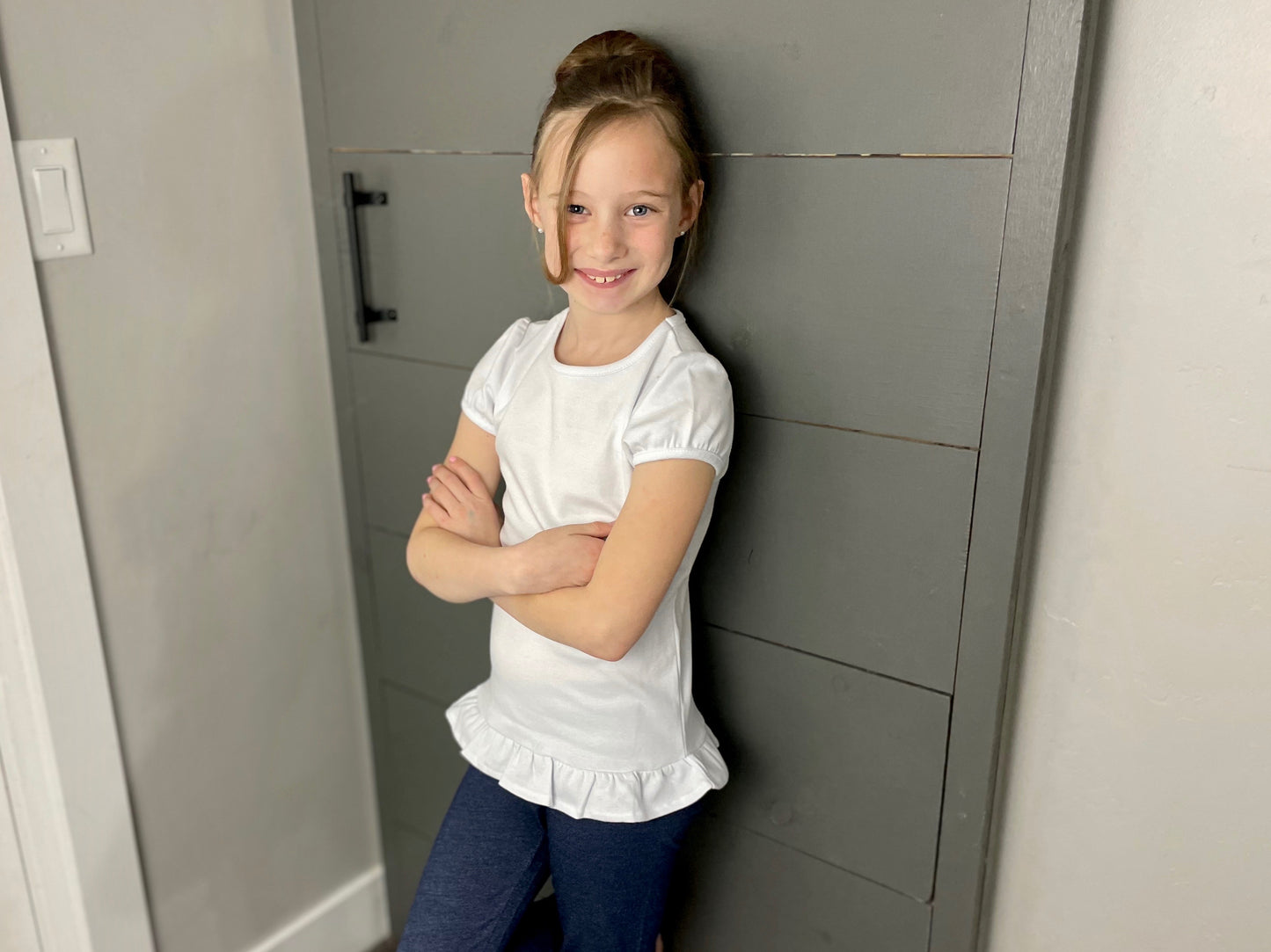 Girls Short Sleeve Shirt Ruffle Hem