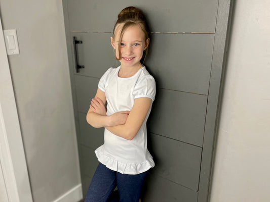 Girls Short Sleeve Shirt Ruffle Hem