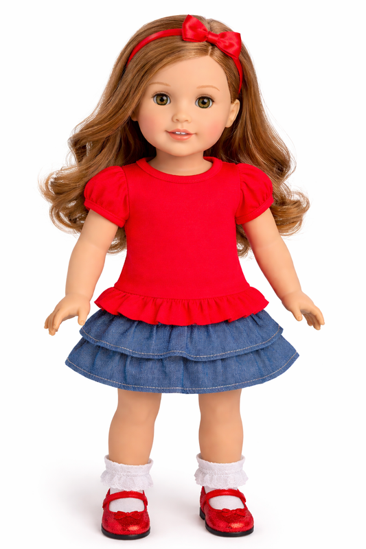 18" Doll Ruffle Hem Shirt- Mini me