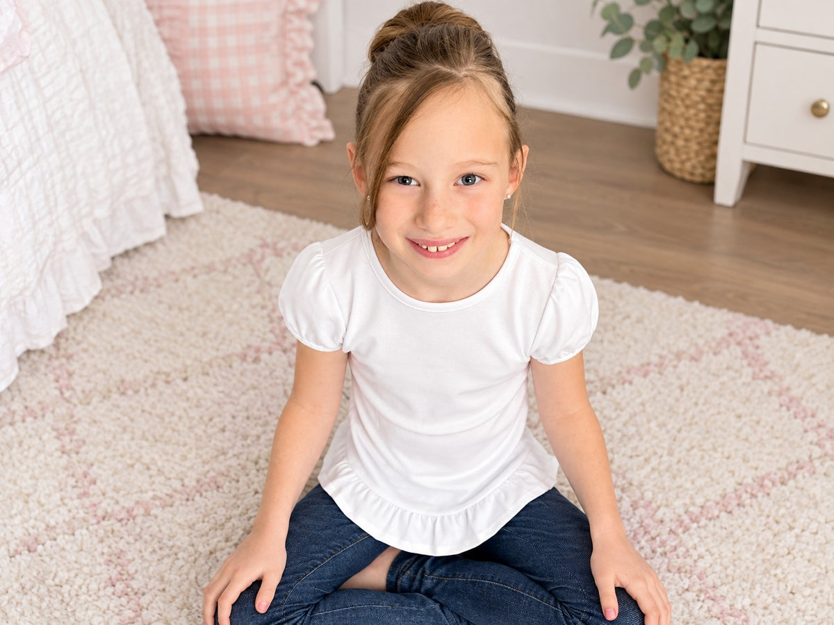 Girls Short Sleeve Shirt Ruffle Hem